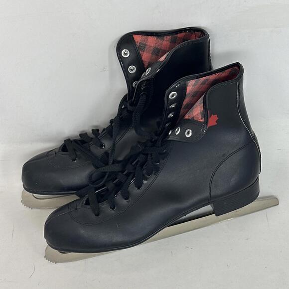 Vintage Black Figure Skates w/ Canadian Maple Leaf Logo Size 11 - Picture 2 of 7